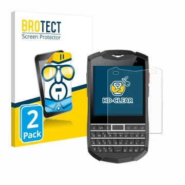 Parte frontal de un envase de producto con el logotipo de la marca BROTECT. Al lado se muestra el dispositivo Unihertz Titan P