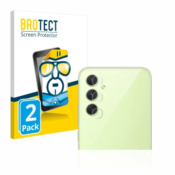 Parte frontal de un envase de producto con el logotipo de la marca BROTECT. Al lado se muestra el dispositivo Samsung Galaxy A