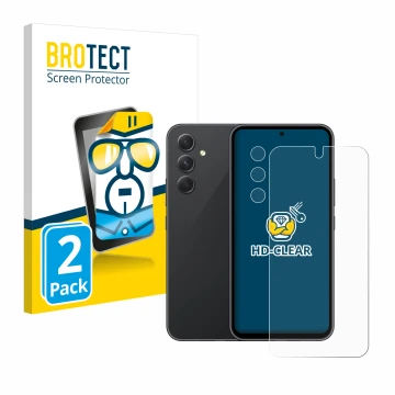 Parte frontal de un envase de producto con el logotipo de la marca BROTECT. Al lado se muestra el dispositivo Samsung Galaxy A