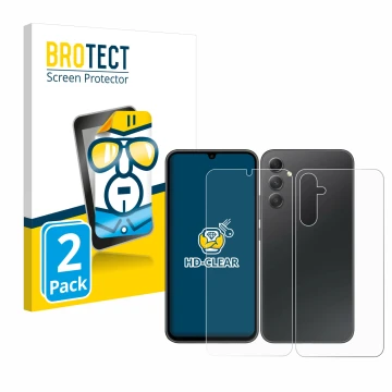 Parte frontal de un envase de producto con el logotipo de la marca BROTECT. Al lado se muestra el dispositivo Samsung Galaxy A