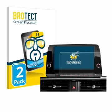 Parte frontal de un envase de producto con el logotipo de la marca BROTECT. Al lado se muestra el dispositivo Kia Picanto 2022
