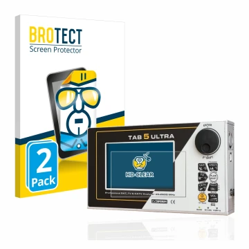 Parte frontal de un envase de producto con el logotipo de la marca BROTECT. Al lado se muestra el dispositivo Rover TAB 5 ULTR