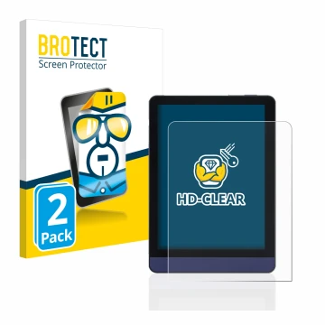 Parte frontal de un envase de producto con el logotipo de la marca BROTECT. Al lado se muestra el dispositivo Meebook M6 6