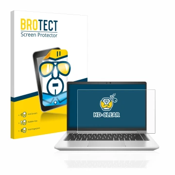 Parte frontal de un envase de producto con el logotipo de la marca BROTECT. Al lado se muestra el dispositivo HP EliteBook 640