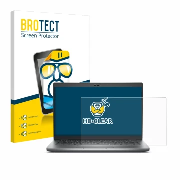 Parte frontal de un envase de producto con el logotipo de la marca BROTECT. Al lado se muestra el dispositivo Dell Latitude 54