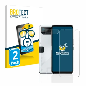 Parte frontal de un envase de producto con el logotipo de la marca BROTECT. Al lado se muestra el dispositivo ASUS ROG Phone 7