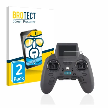 Parte frontal de un envase de producto con el logotipo de la marca BROTECT. Al lado se muestra el dispositivo Radiomaster Zorr