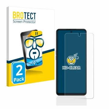 Parte frontal de un envase de producto con el logotipo de la marca BROTECT. Al lado se muestra el dispositivo Oppo A98 5G con 