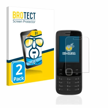 Parte frontal de un envase de producto con el logotipo de la marca BROTECT. Al lado se muestra el dispositivo Nokia 225 4G con
