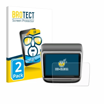 Parte frontal de un envase de producto con el logotipo de la marca BROTECT. Al lado se muestra el dispositivo Tesla Model Y In