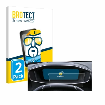 Parte frontal de un envase de producto con el logotipo de la marca BROTECT. Al lado se muestra el dispositivo Peugeot 2008 202