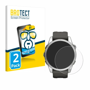 Parte frontal de un envase de producto con el logotipo de la marca BROTECT. Al lado se muestra el dispositivo Garmin Fenix 7S 
