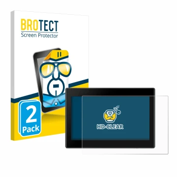 Parte frontal de un envase de producto con el logotipo de la marca BROTECT. Al lado se muestra el dispositivo Garmin Drive 53 
