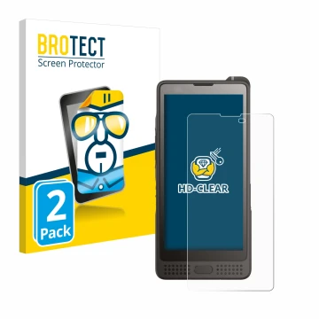 Parte frontal de un envase de producto con el logotipo de la marca BROTECT. Al lado se muestra el dispositivo Sonim XP10 con s