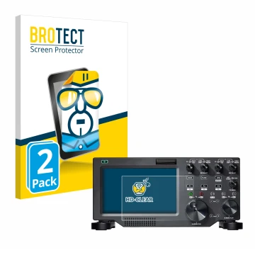 Parte frontal de un envase de producto con el logotipo de la marca BROTECT. Al lado se muestra el dispositivo FlexRadio Maestr