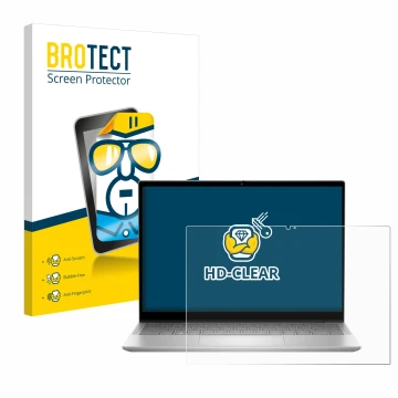 Parte frontal de un envase de producto con el logotipo de la marca BROTECT. Al lado se muestra el dispositivo Dell Inspiron 14