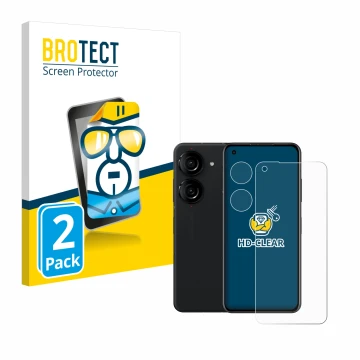 Parte frontal de un envase de producto con el logotipo de la marca BROTECT. Al lado se muestra el dispositivo ASUS ZenFone 10 