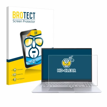 Parte frontal de un envase de producto con el logotipo de la marca BROTECT. Al lado se muestra el dispositivo ASUS Vivobook 16