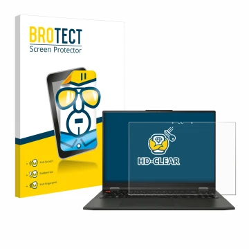 Parte frontal de un envase de producto con el logotipo de la marca BROTECT. Al lado se muestra el dispositivo ASUS Vivobook S 
