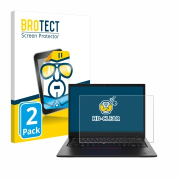 Parte frontal de un envase de producto con el logotipo de la marca BROTECT. Al lado se muestra el dispositivo Lenovo ThinkPad 