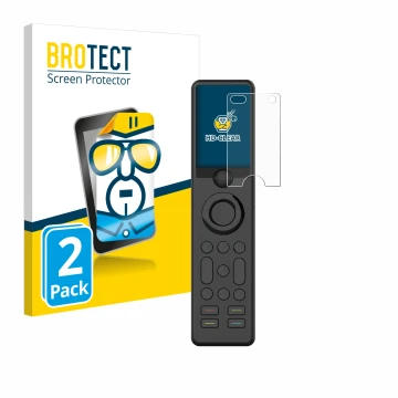 Parte frontal de un envase de producto con el logotipo de la marca BROTECT. Al lado se muestra el dispositivo Sofabaton X1 con