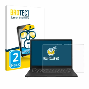 Parte frontal de un envase de producto con el logotipo de la marca BROTECT. Al lado se muestra el dispositivo ASUS ROG Flow X1