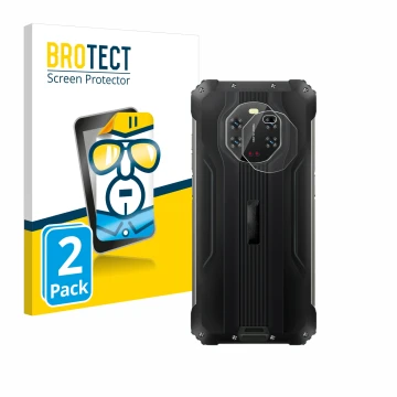 Parte frontal de un envase de producto con el logotipo de la marca BROTECT. Al lado se muestra el dispositivo Blackview BL8800