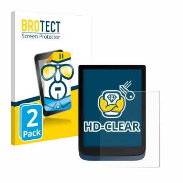 Parte frontal de un envase de producto con el logotipo de la marca BROTECT. Al lado se muestra el dispositivo Vivlio InkPad 3 