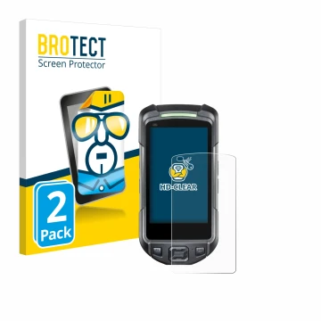 Parte frontal de un envase de producto con el logotipo de la marca BROTECT. Al lado se muestra el dispositivo Keyence BT-A700 