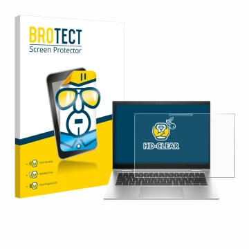 Parte frontal de un envase de producto con el logotipo de la marca BROTECT. Al lado se muestra el dispositivo HP EliteBook x36