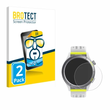 Parte frontal de un envase de producto con el logotipo de la marca BROTECT. Al lado se muestra el dispositivo Huami Amazfit Ch