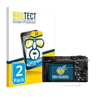 Parte frontal de un envase de producto con el logotipo de la marca BROTECT. Al lado se muestra el dispositivo Sony Alpha 6700 