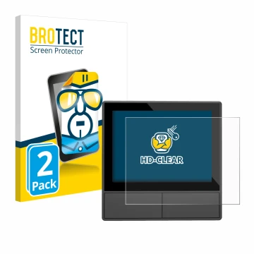 Parte frontal de un envase de producto con el logotipo de la marca BROTECT. Al lado se muestra el dispositivo SONOFF NSPanel S