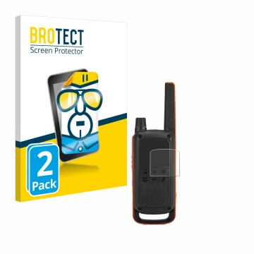 Parte frontal de un envase de producto con el logotipo de la marca BROTECT. Al lado se muestra el dispositivo Motorola Talkabo
