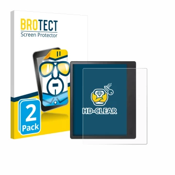 Parte frontal de un envase de producto con el logotipo de la marca BROTECT. Al lado se muestra el dispositivo Kobo Elipsa 2E c
