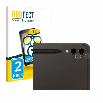 Parte frontal de un envase de producto con el logotipo de la marca BROTECT. Al lado se muestra el dispositivo Samsung Galaxy T