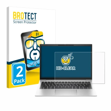 Parte frontal de un envase de producto con el logotipo de la marca BROTECT. Al lado se muestra el dispositivo HP EliteBook 835