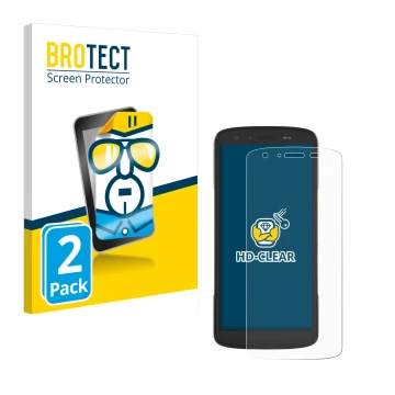 Parte frontal de un envase de producto con el logotipo de la marca BROTECT. Al lado se muestra el dispositivo Zebra TC27 con s