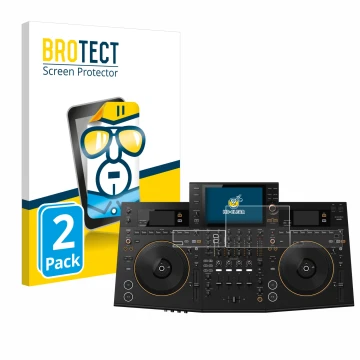 Parte frontal de un envase de producto con el logotipo de la marca BROTECT. Al lado se muestra el dispositivo Pioneer OPUS-QUA