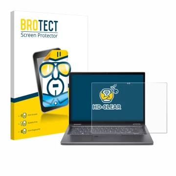 Parte frontal de un envase de producto con el logotipo de la marca BROTECT. Al lado se muestra el dispositivo Acer Aspire 5 Sp