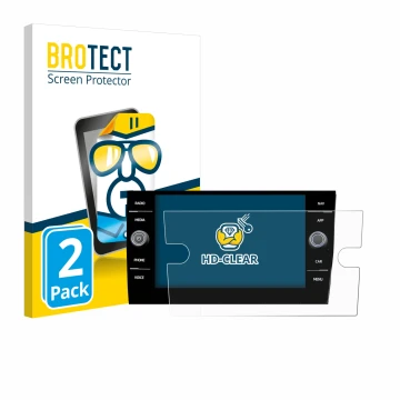 Parte frontal de un envase de producto con el logotipo de la marca BROTECT. Al lado se muestra el dispositivo Volkswagen Taigo