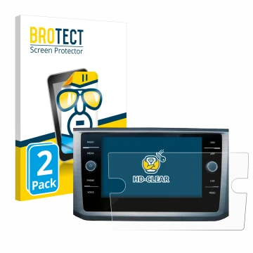 Parte frontal de un envase de producto con el logotipo de la marca BROTECT. Al lado se muestra el dispositivo Volkswagen Passa