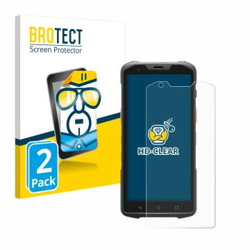 Parte frontal de un envase de producto con el logotipo de la marca BROTECT. Al lado se muestra el dispositivo Sunmi L2s Pro co