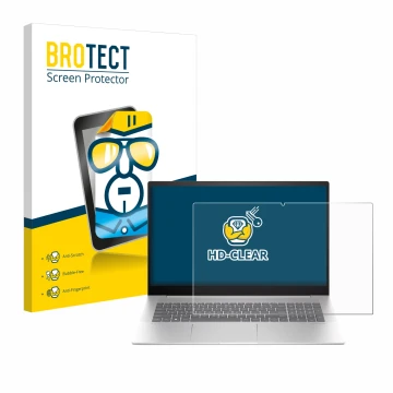 Parte frontal de un envase de producto con el logotipo de la marca BROTECT. Al lado se muestra el dispositivo HP Envy 17-cw000