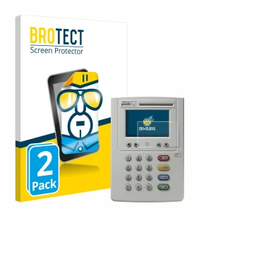 Parte frontal de un envase de producto con el logotipo de la marca BROTECT. Al lado se muestra el dispositivo ingenico eHealth
