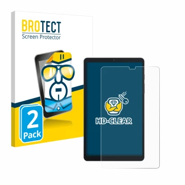 Parte frontal de un envase de producto con el logotipo de la marca BROTECT. Al lado se muestra el dispositivo Blackview Tab 60