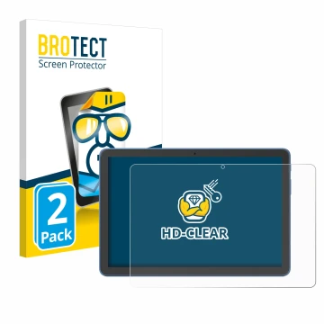 Parte frontal de un envase de producto con el logotipo de la marca BROTECT. Al lado se muestra el dispositivo Amazon Fire HD 1