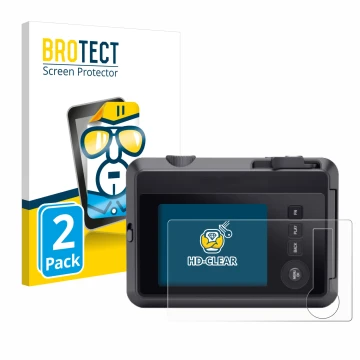 Parte frontal de un envase de producto con el logotipo de la marca BROTECT. Al lado se muestra el dispositivo Leica SOFORT 2 c