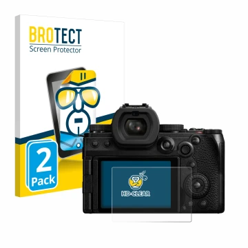 Parte frontal de un envase de producto con el logotipo de la marca BROTECT. Al lado se muestra el dispositivo Panasonic Lumix 