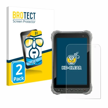 Parte frontal de un envase de producto con el logotipo de la marca BROTECT. Al lado se muestra el dispositivo Juniper Systems 